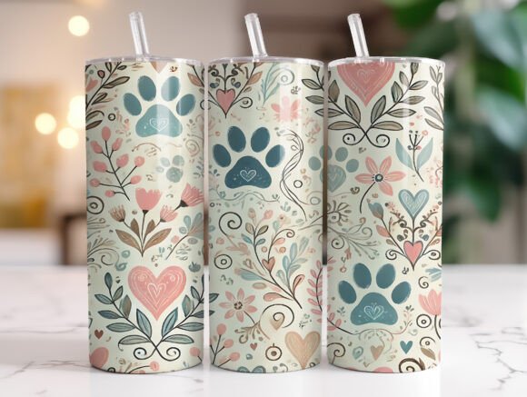 20 Oz Floral Dog Paw Print Tumbler Wrap
