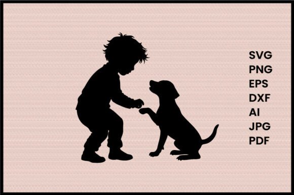 Child Playing with Puppy Silhouette