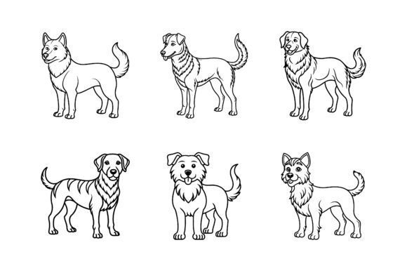 Dog Outline Line Art Vector Icon Set