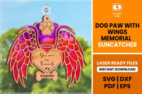 Dog Paw Wings Memorial Suncatcher SVG