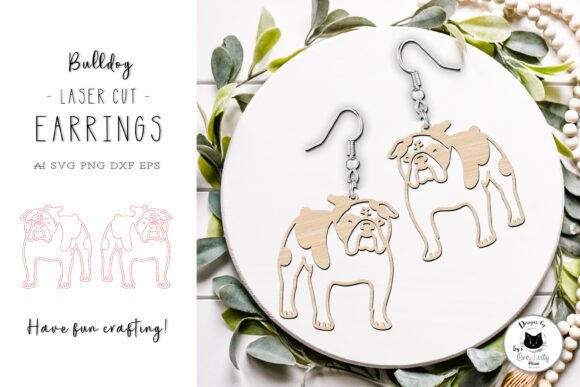 English Bulldog Dog Earrings Laser Cut