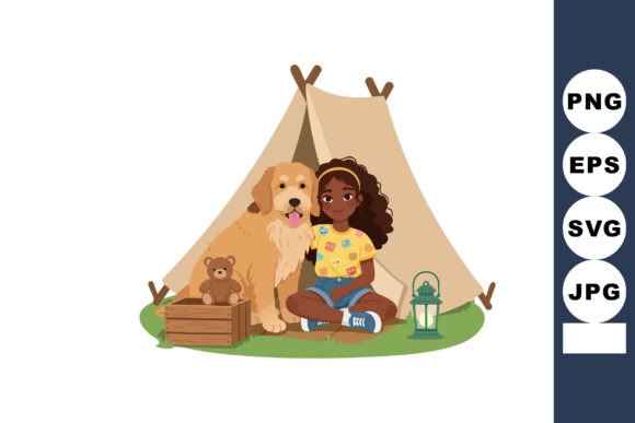 Girl Sitting Outside Tent Camping with L
