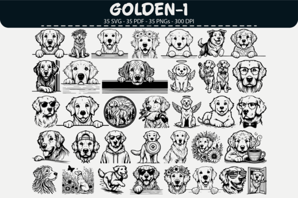 Golden Retriever Vector Clipart – 35 Des