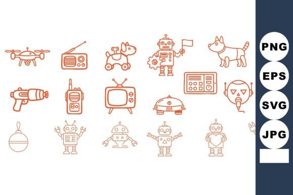 Hand Drawn Orange Robot Icons Set