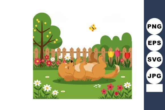Happy Brown Dog Playing in Green Garden