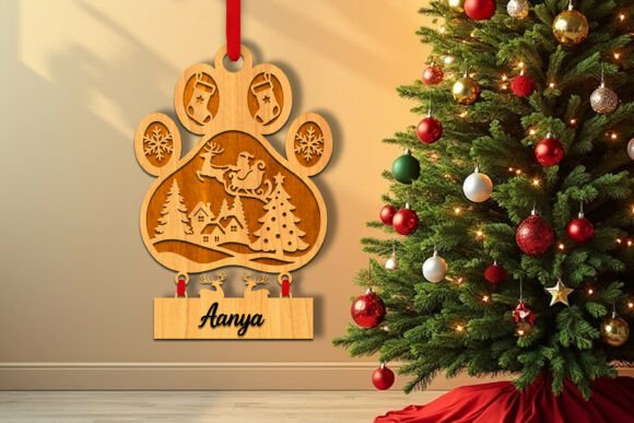 Laser Cut Christmas Dog Paw Name Sign