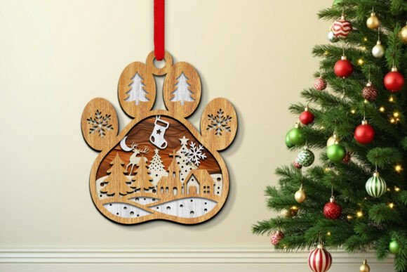 Laser Cut Christmas Dog Paw Ornaments