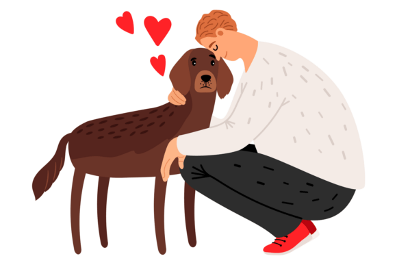 Lovery Pet. Man Hugging Dog. Animal Cudd