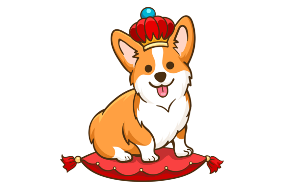 Royal Corgi Dog Drawing. Cute Pet in Cro