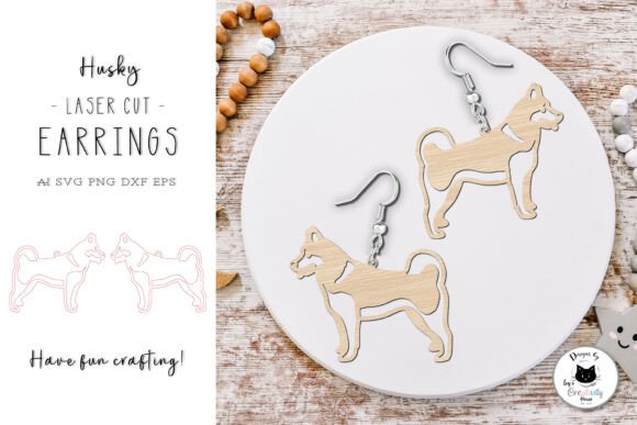 Siberian Husky Dog Earrings Laser Cut