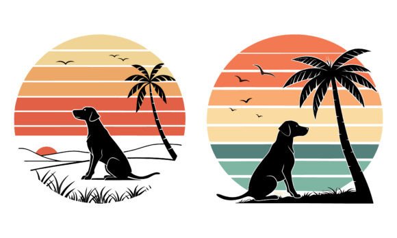 Sunset Beach Dog Silhouettes