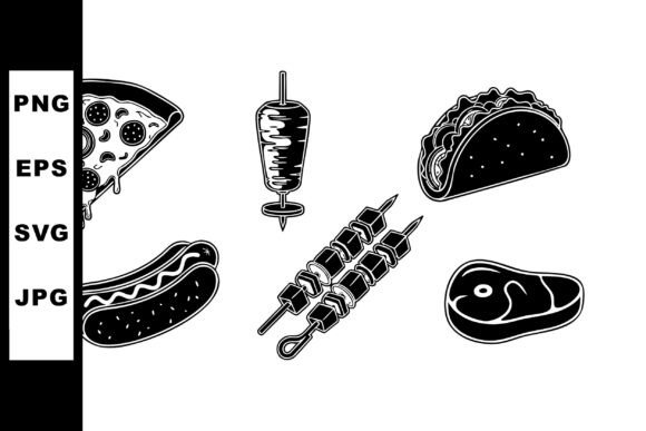 Various Fast Food Items Vector with Pizz