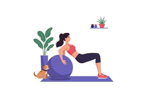 Woman Exercising on a Gym Ball with a Pl